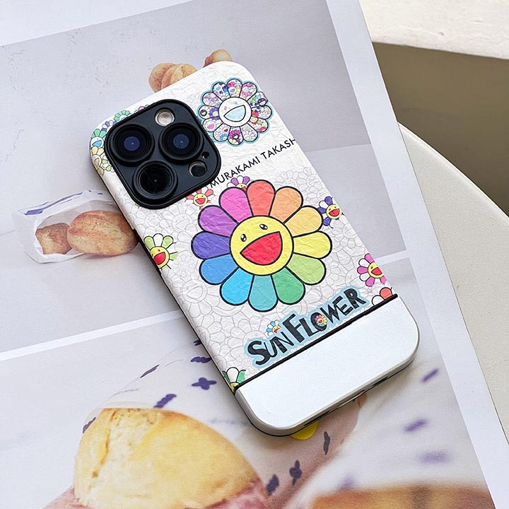 アイフォン 14 カバー ブランドロゴ カイカイキキ murakami sunflower